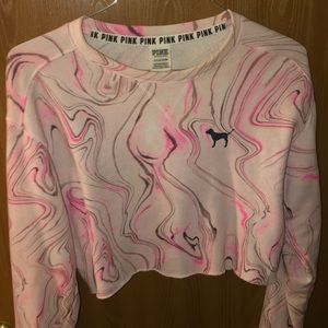 PINK marbled cropped crewneck